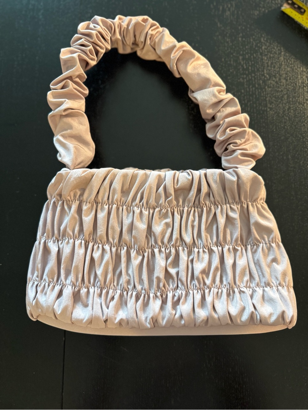 Ruched Satin Shoulder Bag in Light Blush